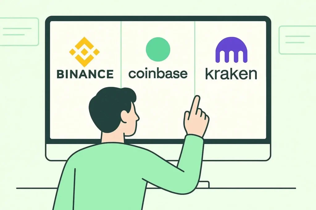 Tutorial exchanges 2025 5 Persona eligiendo entre diferentes exchanges