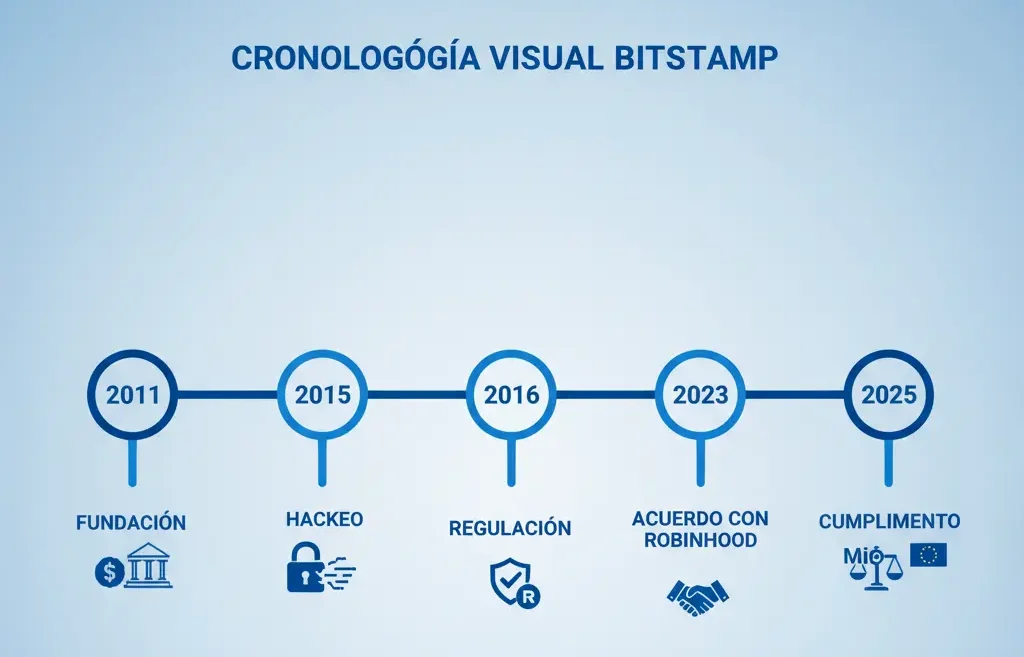 Tutorial Bitstamp 2 Línea temporal infográfica Bitstamp 2011-2025