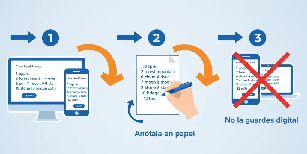 Tutorial Wallets Criptomonedas 2025 6 seed phrase diagram