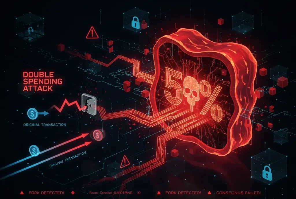 Concepto 51% attack blockchain,