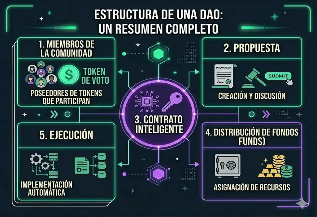Infografía que muestra la estructura de una DAO