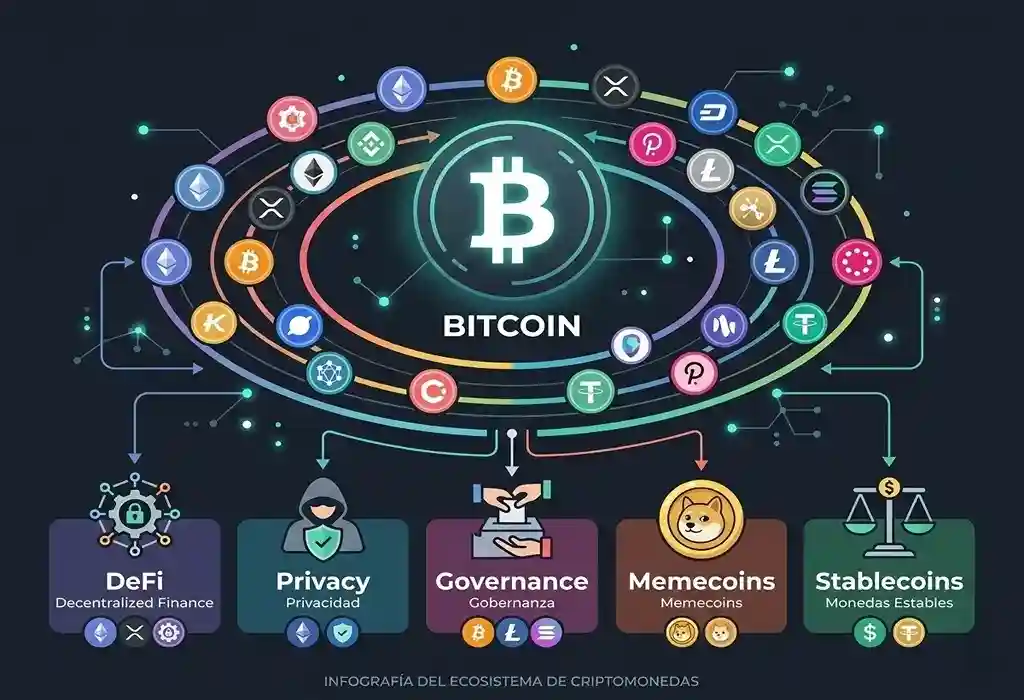 Concepto altcoin criptomonedas alternativas a Bitcoin