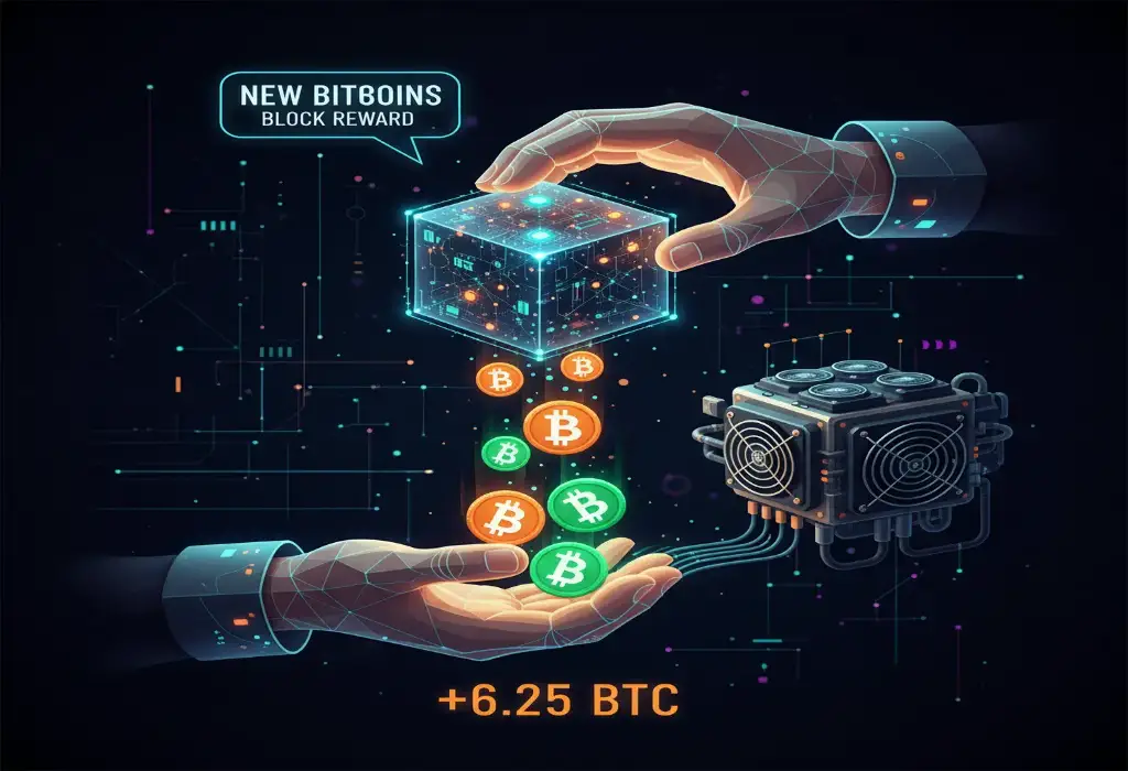 Concepto block reward recompensa minería