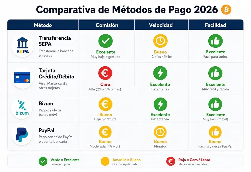 comparativa de métodos de pago para bitcoin