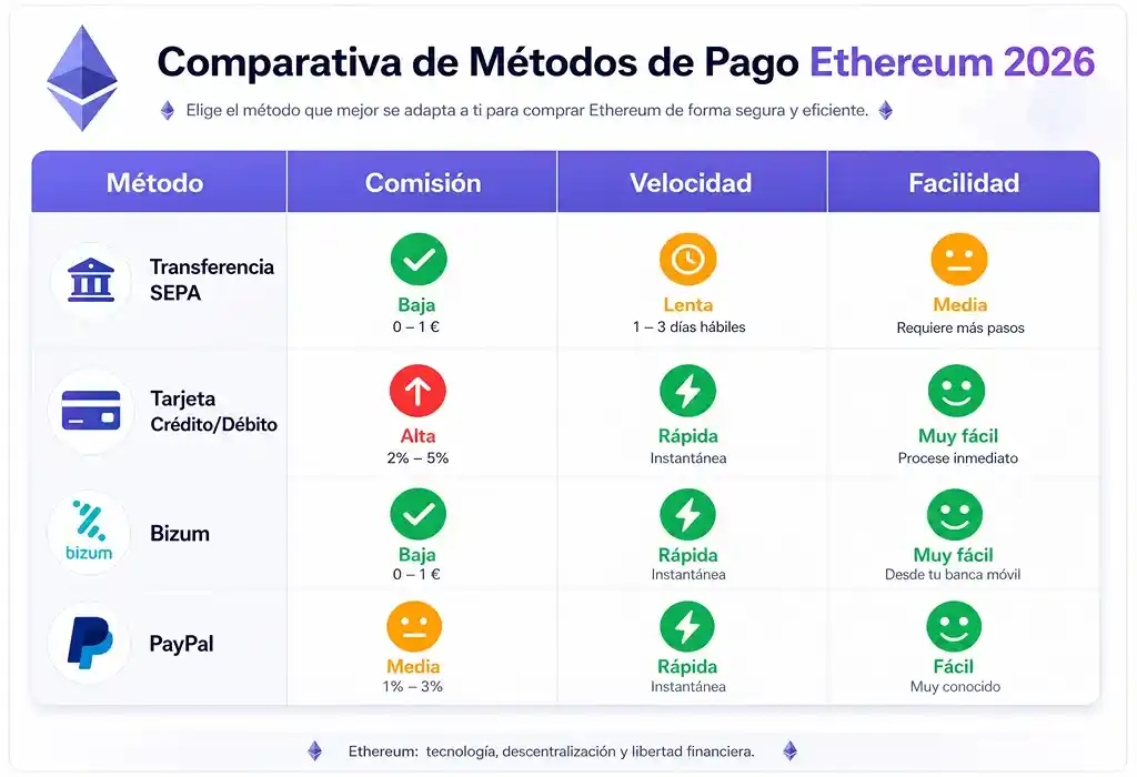 comparativa metodos de pago comprar ethereum
