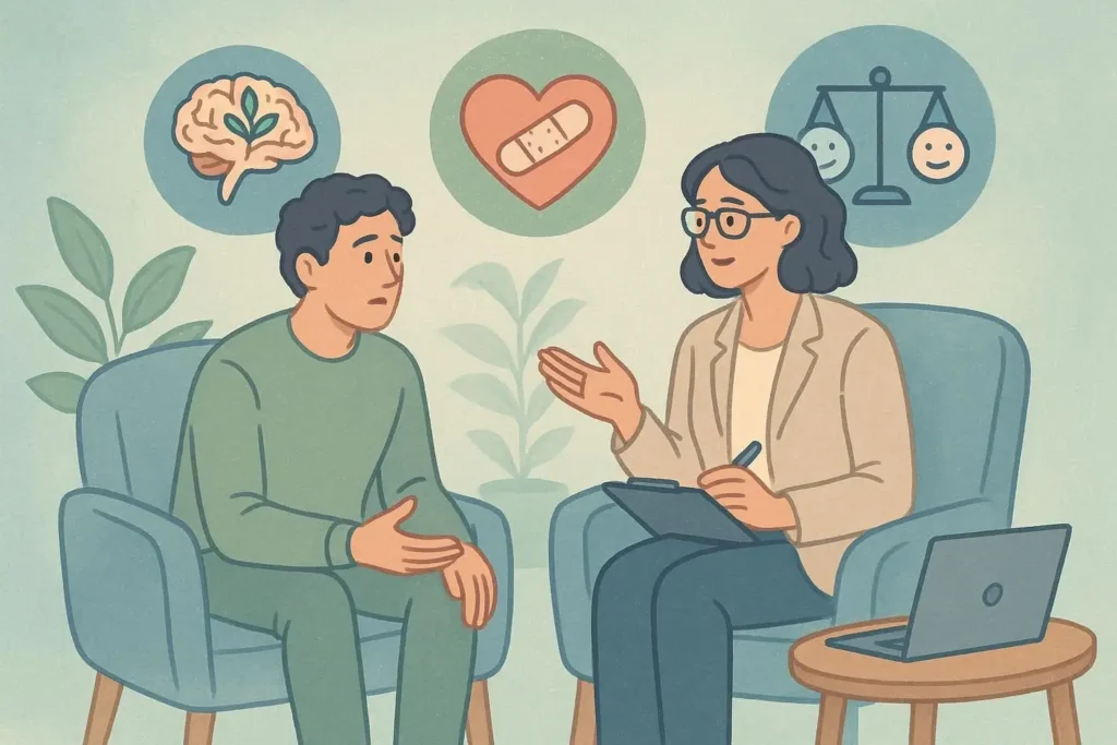 Psicología Trading Criptomonedas 7 Persona buscando ayuda profesional con apoyo