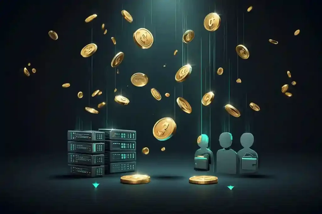 concepto reward Recompensas en criptomonedas cayendo a validadores y usuarios