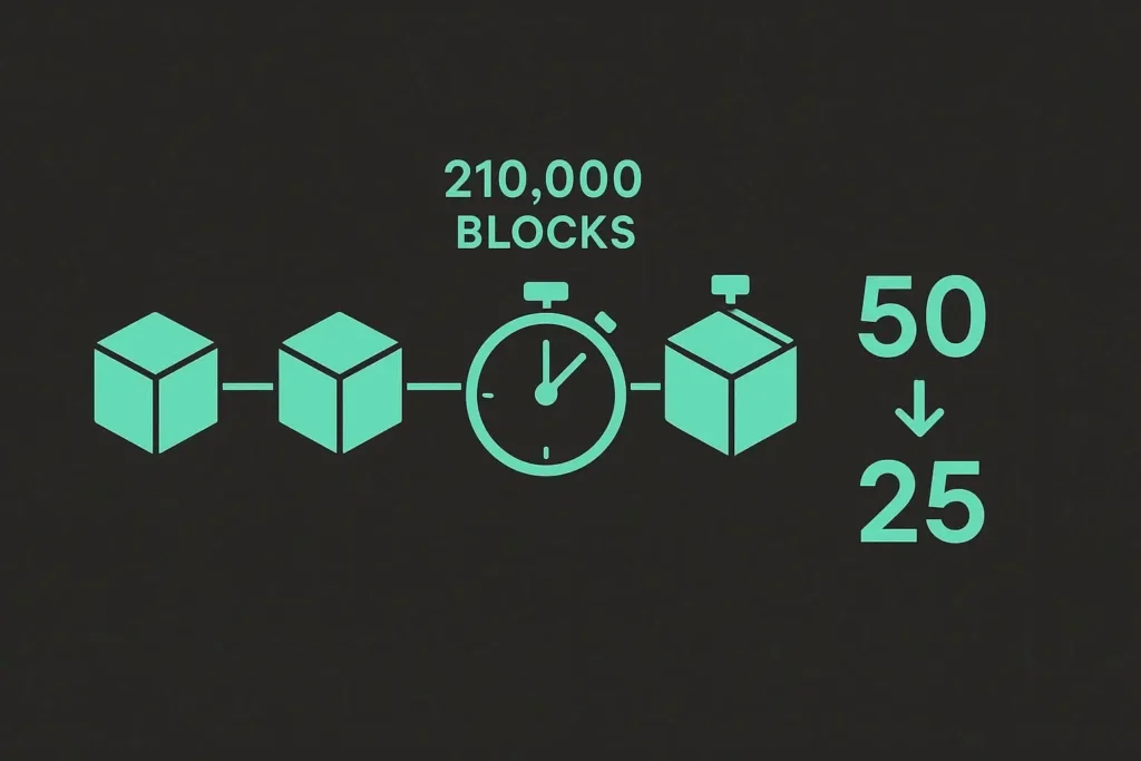 qué es el halving Bitcoin 3 Diagrama técnico simplificado blockchain Bitcoin