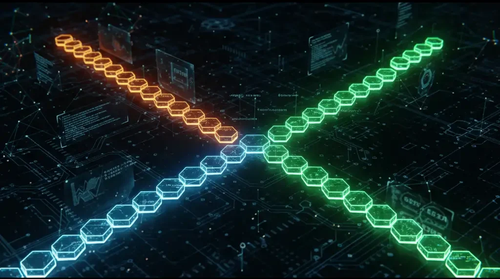 Concepto fork bifurcación blockchain