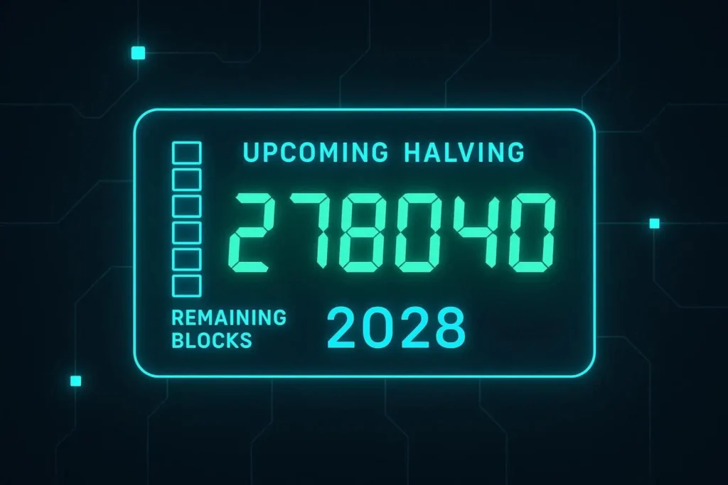 qué es el halving Bitcoin 7 Contador digital futurista próximo halving 2028