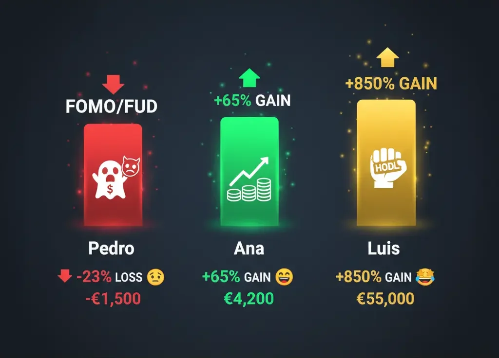 Psicología Trading Criptomonedas 6 Infografía comparativa 3 barras verticales