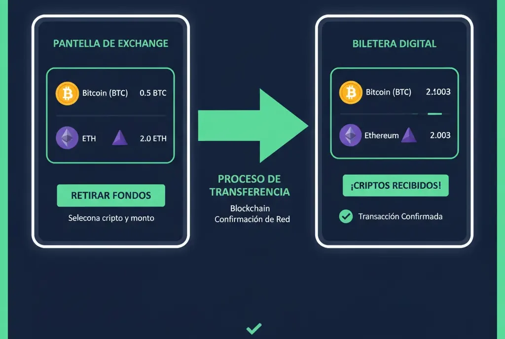 Diagrama paso a paso transferencia exchange a wallet