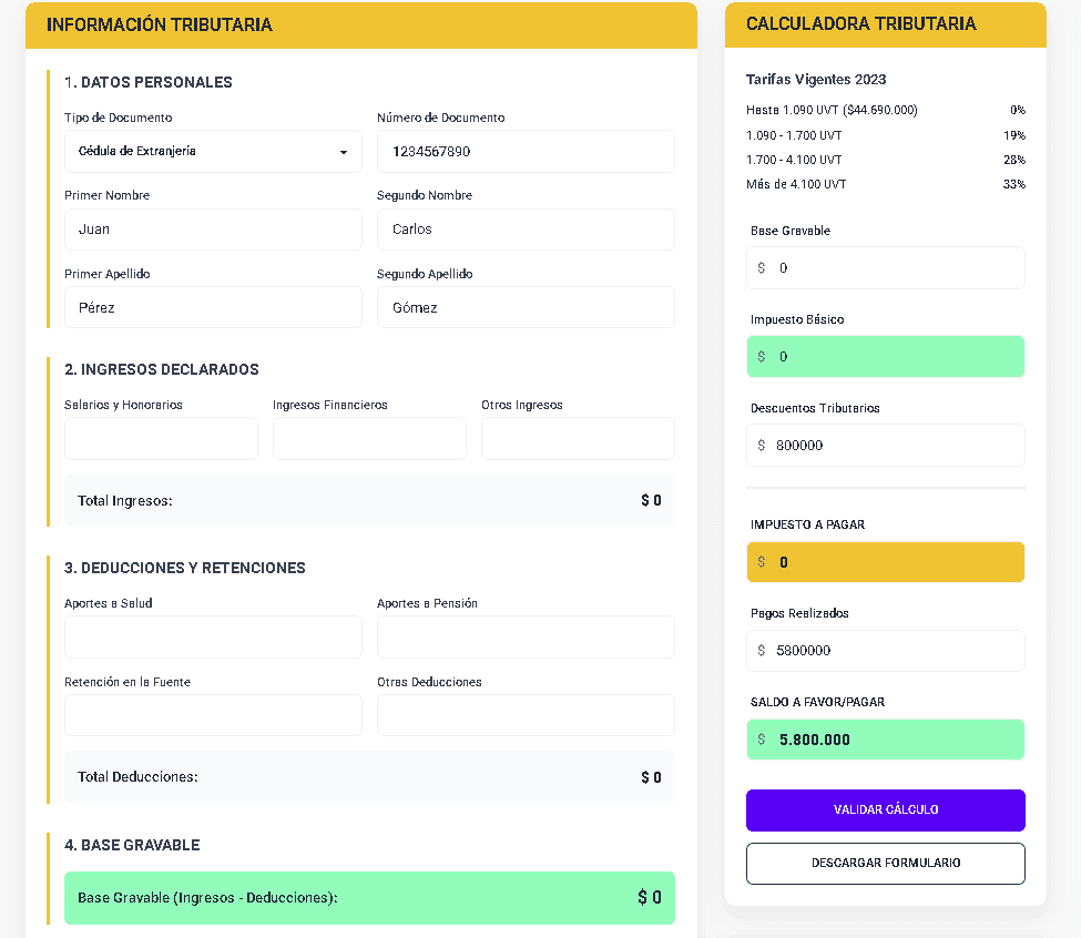 Formulario digital de impuestos colombianos