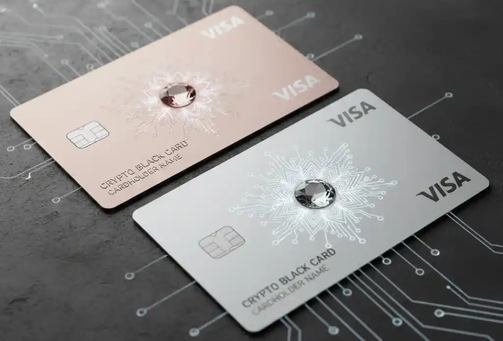 Rose gold and icy white premium metal credit cards,