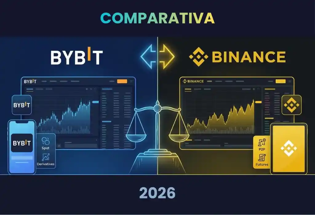 Ilustración comparativa Bybit vs Binance