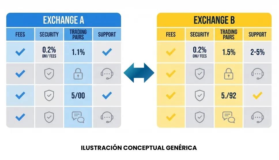 Ilustraci&oacute;n conceptual comparaci&oacute;n detallada de dos exchanges gen&eacute;ricos