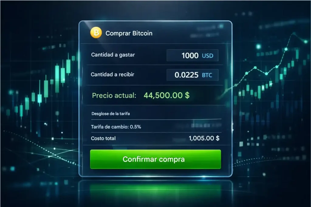 imagen conceptual de compra de bitcoin en exchange