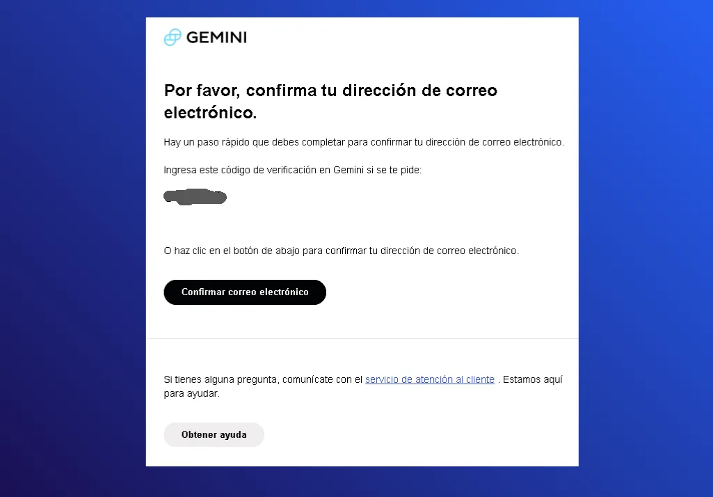 captura de email de confirmación de registro Gemini
