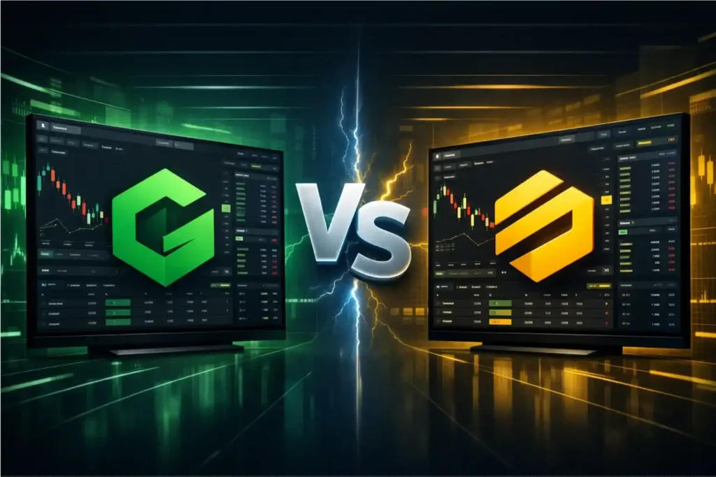 imagen conceptual comparativa de los exchanges OKX y Binance