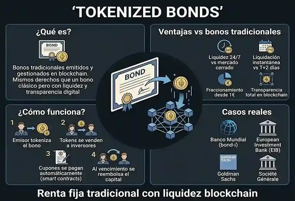infograf&iacute;a educativa totalmente original sobre la renta fija basada en blockchain: Tokenized Bonds