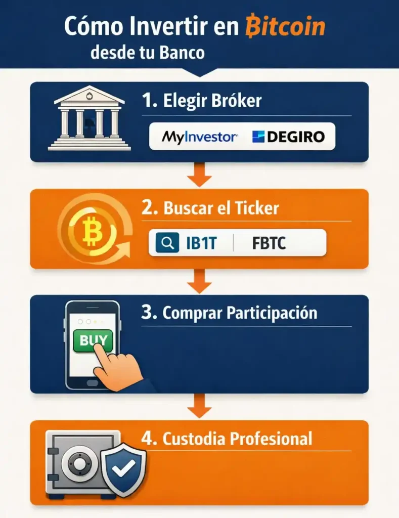 infografia de como comprar etfs de bitcoin en españa
