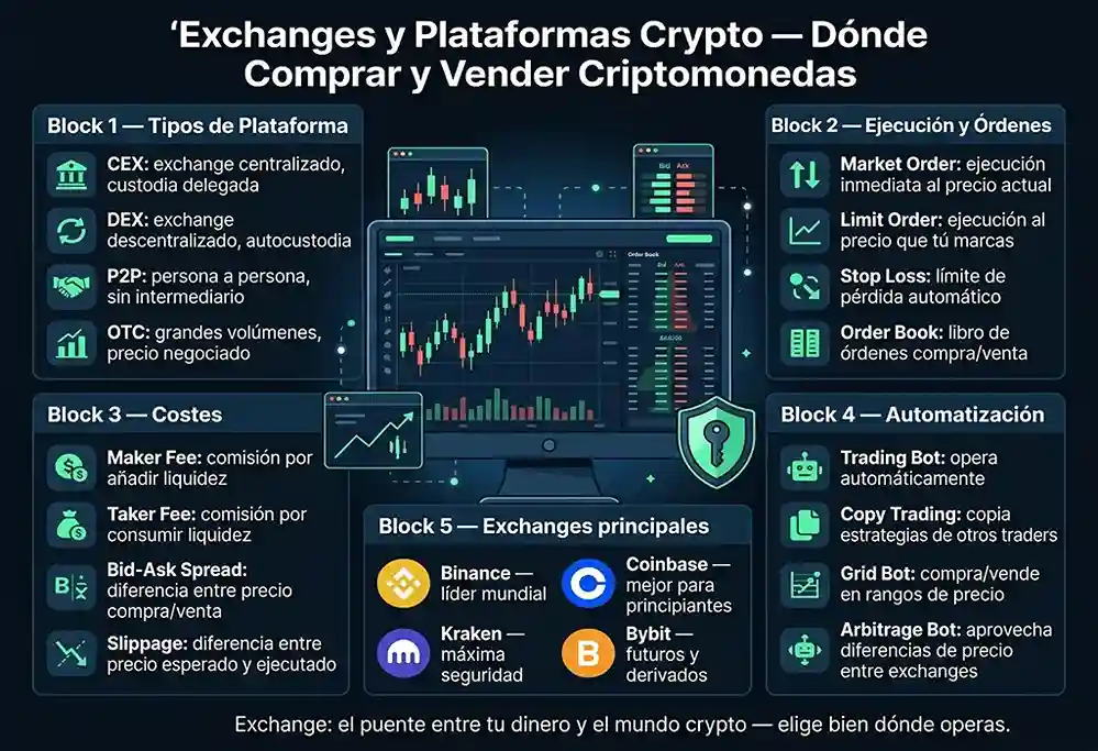 infografía de la categoría de terminos Exchanges y Plataformas Crypto