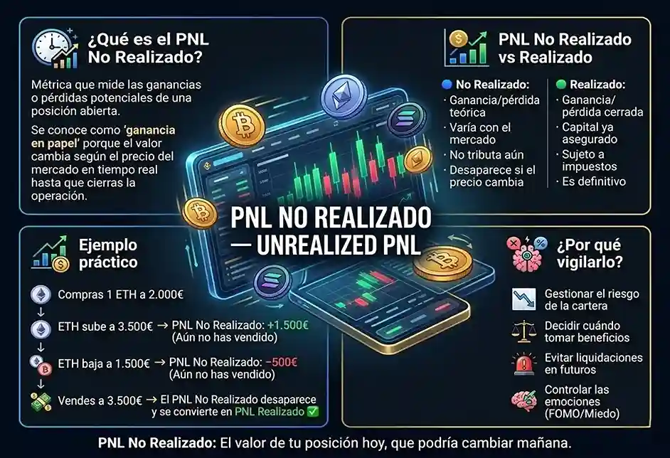 infograf&iacute;a conceptual de el t&eacute;rmino unrealized pnl