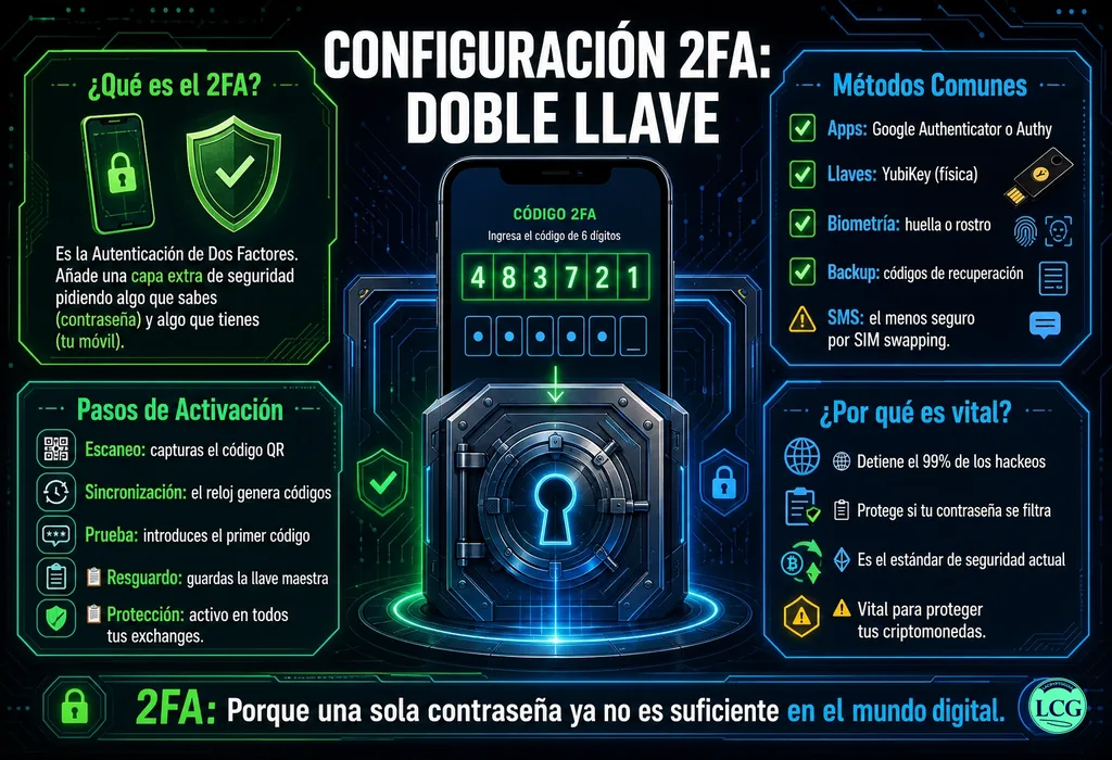 Infograf&iacute;a explicativa sobre 2Fa Setup en blockchain y crypto