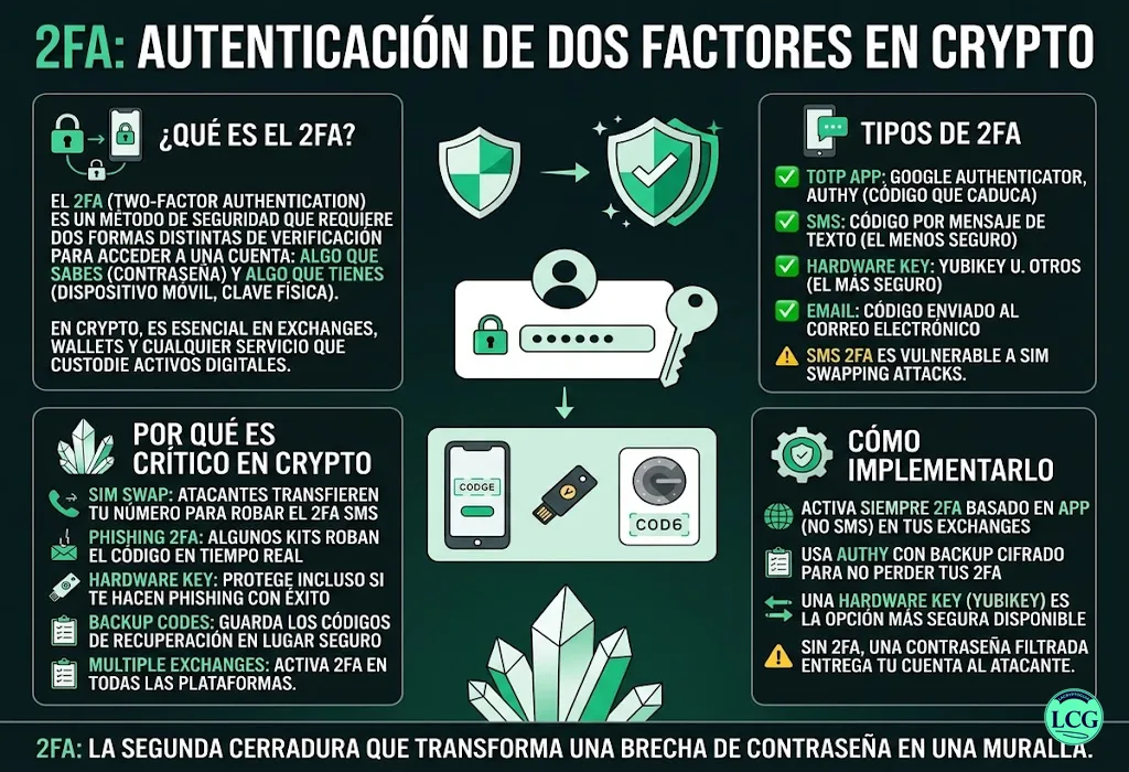 Infografía explicativa sobre 2Fa en blockchain y crypto