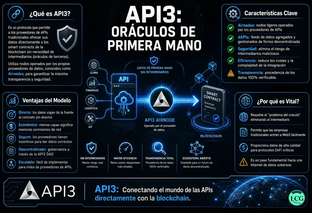Infograf&iacute;a explicativa sobre Api3 en blockchain y crypto