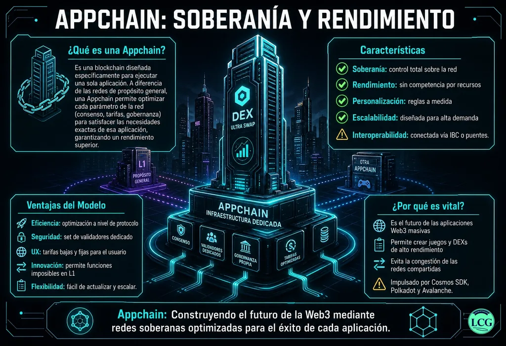 Infograf&iacute;a explicativa sobre Appchain en blockchain y crypto