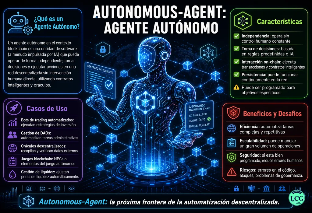 Infograf&iacute;a explicativa sobre Autonomous Agent en blockchain y crypto
