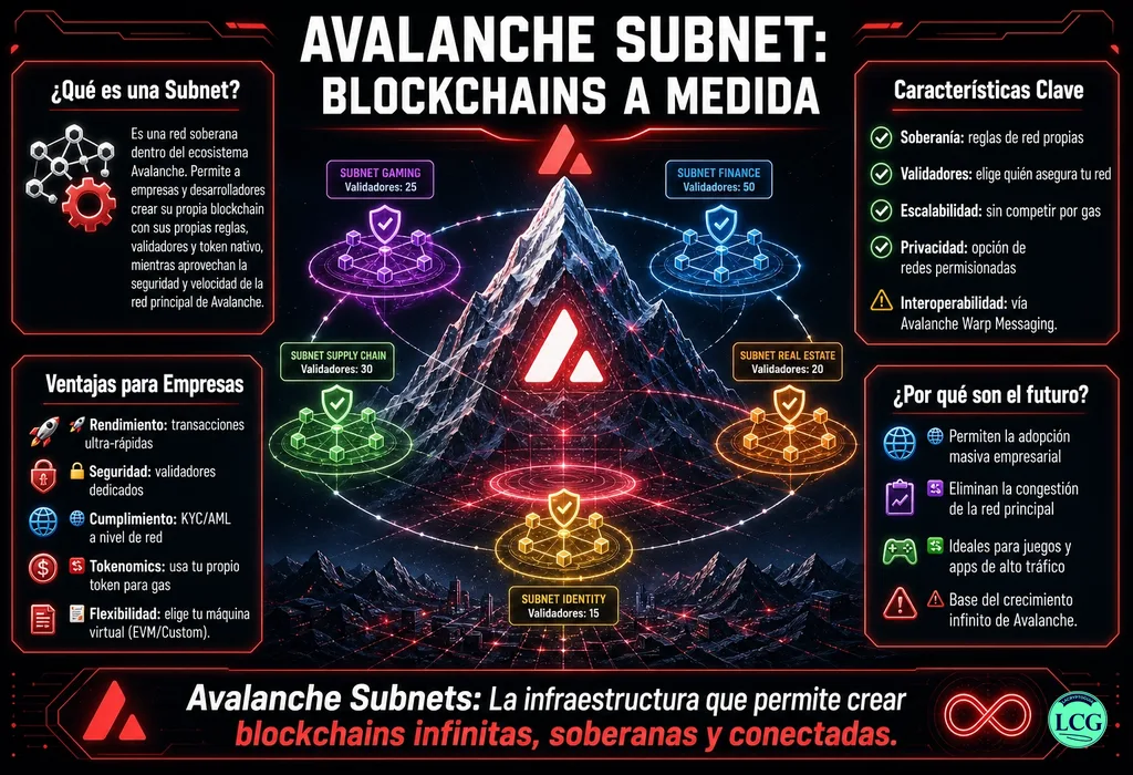 Infograf&iacute;a explicativa sobre Avalanche Subnet en blockchain y crypto