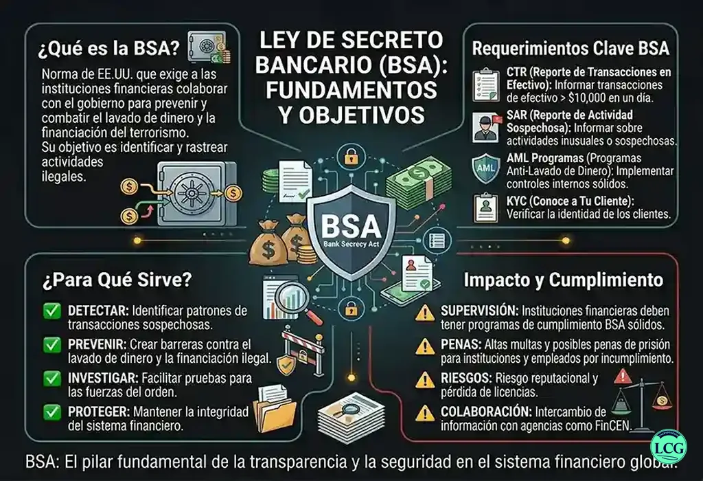 Infograf&iacute;a explicativa sobre Bsa en blockchain y crypto