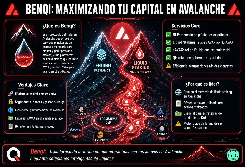 Infograf&iacute;a explicativa sobre Benqi en blockchain y crypto