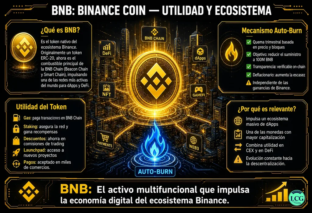 Infograf&iacute;a explicativa sobre Binance Coin (Bnb) en blockchain y crypto