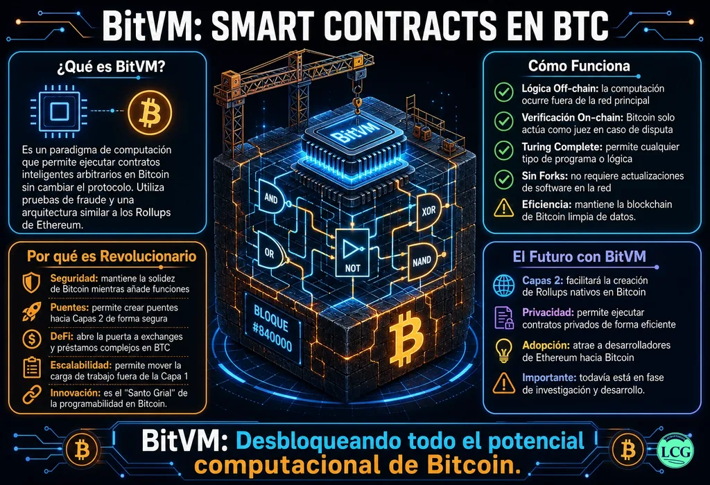 Infograf&iacute;a explicativa sobre Bitvm en blockchain y crypto