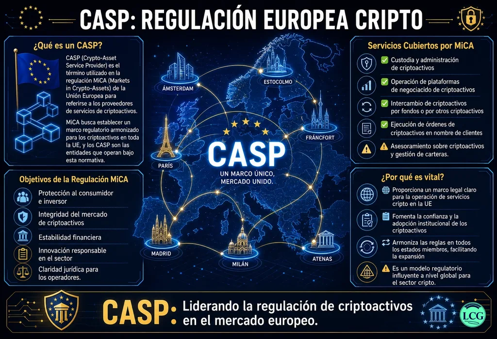 Infograf&iacute;a explicativa sobre Casp en blockchain y crypto