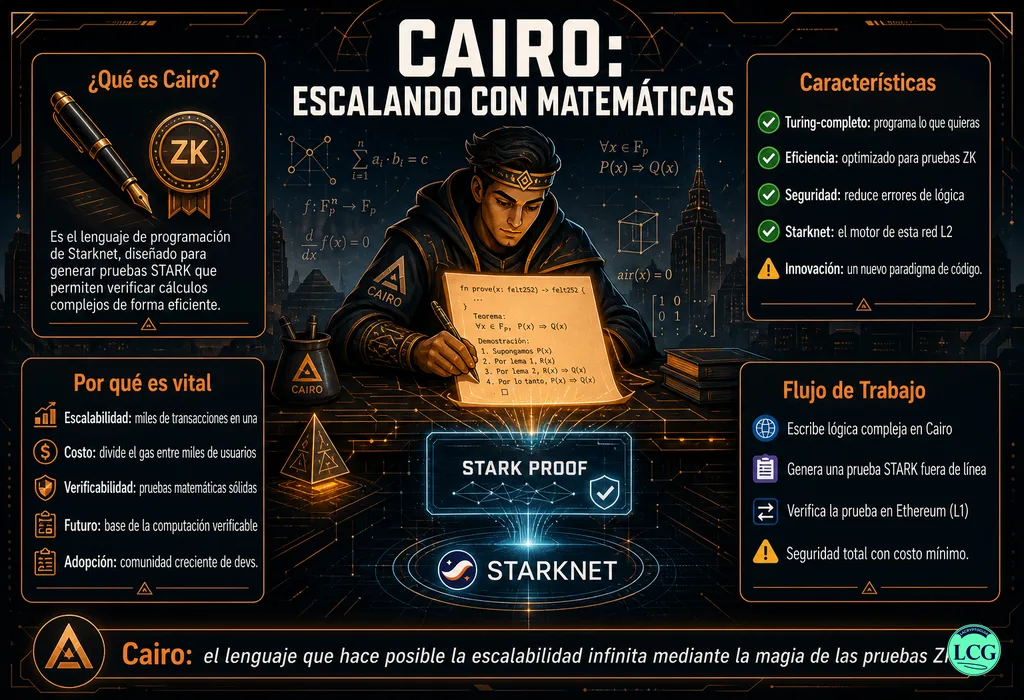 Infograf&iacute;a explicativa sobre Cairo en blockchain y crypto