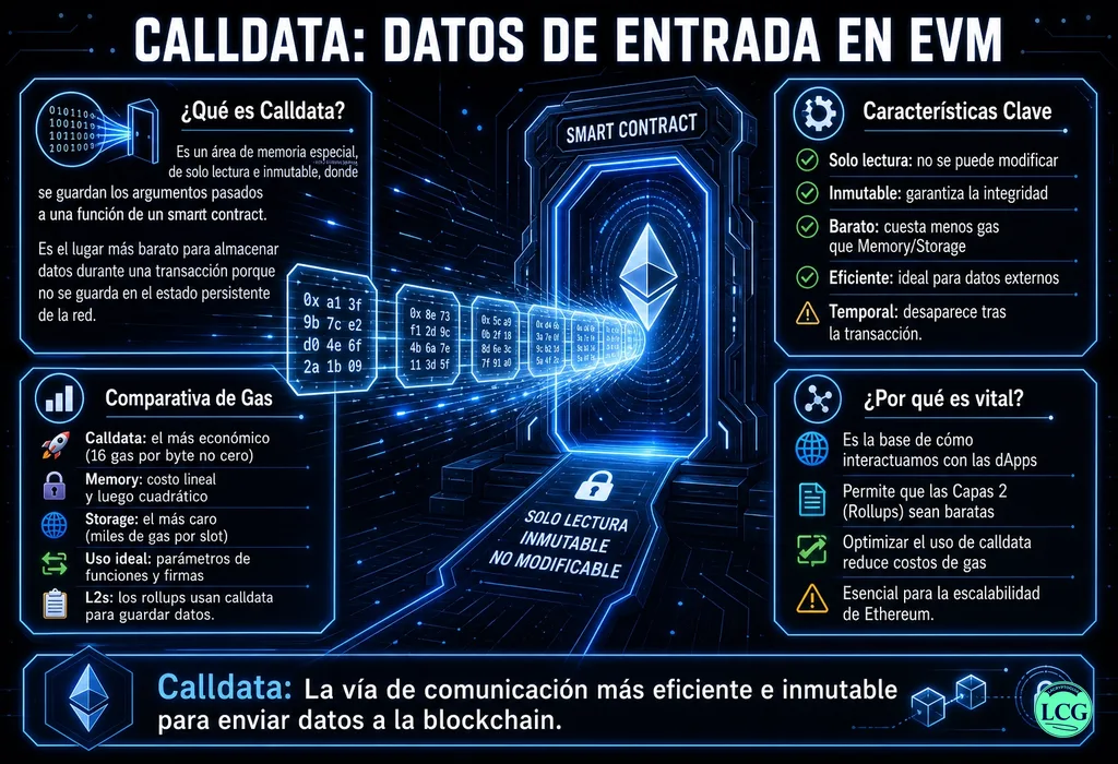 Infograf&iacute;a explicativa sobre Calldata en blockchain y crypto