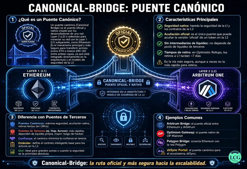 Infograf&iacute;a explicativa sobre Canonical Bridge en blockchain y crypto