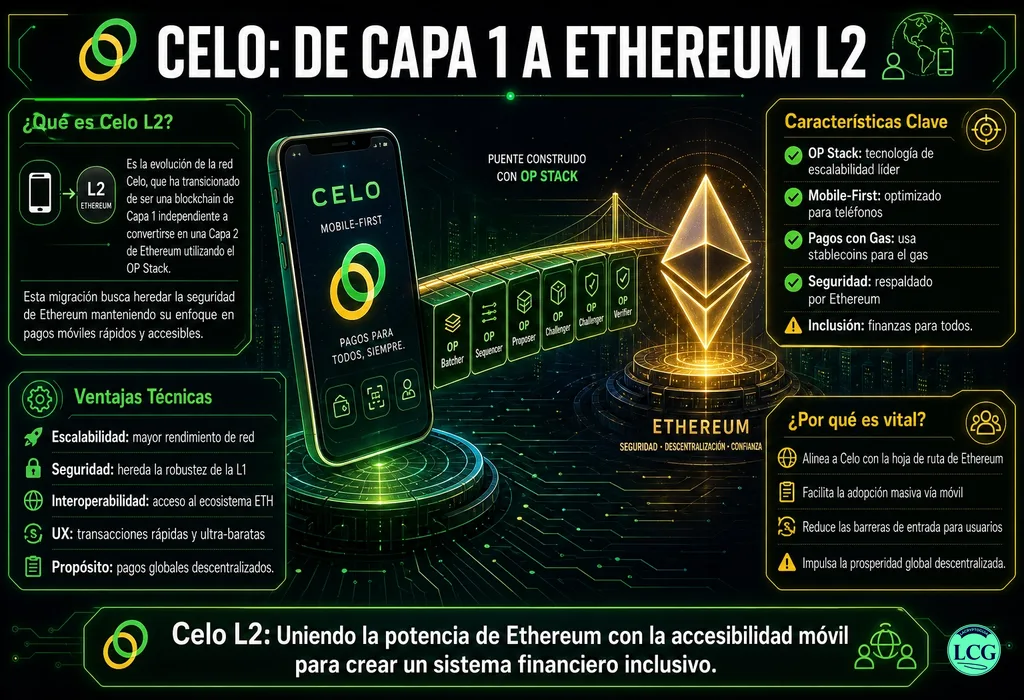 Infograf&iacute;a explicativa sobre Celo L2 en blockchain y crypto