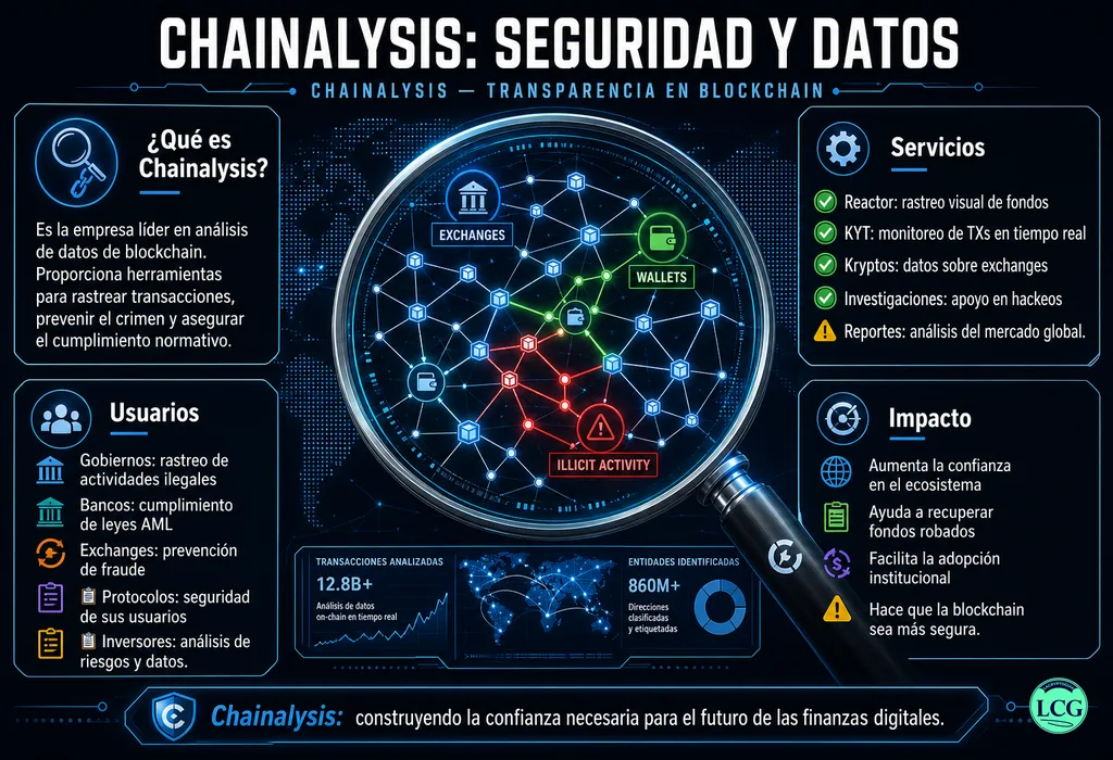 Infograf&iacute;a explicativa sobre Chainalysis en blockchain y crypto
