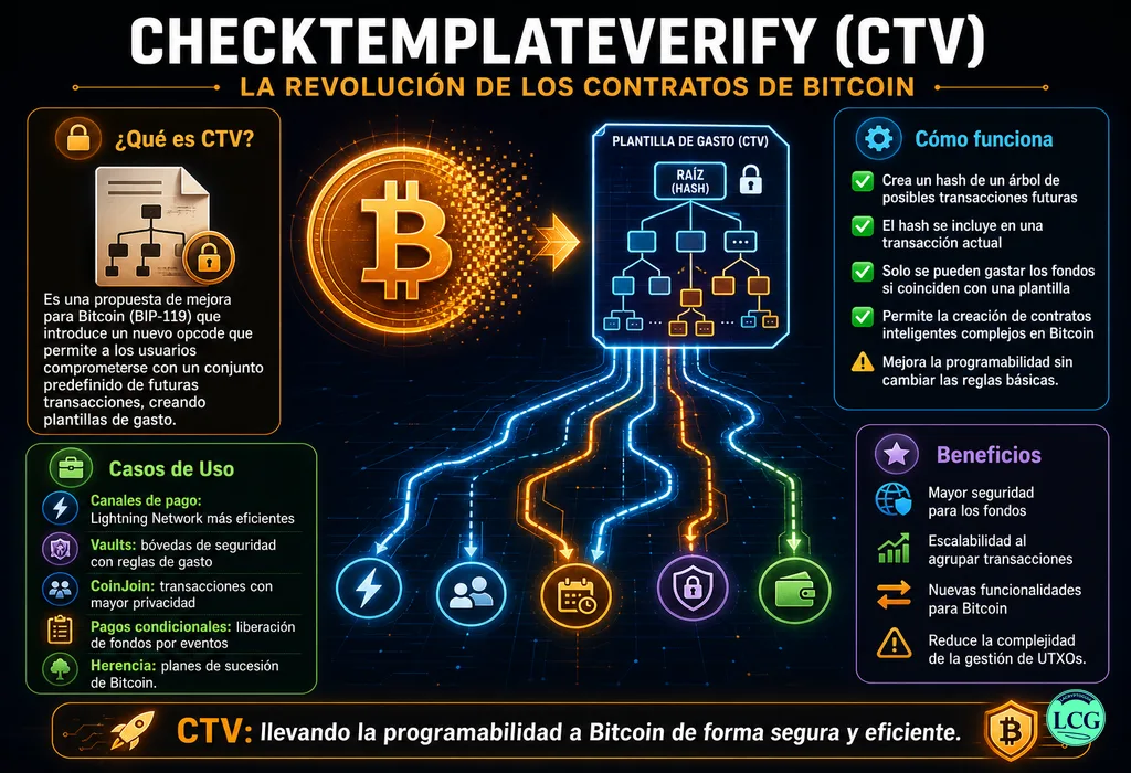 Infograf&iacute;a explicativa sobre Checktemplateverify (Ctv) en blockchain y crypto