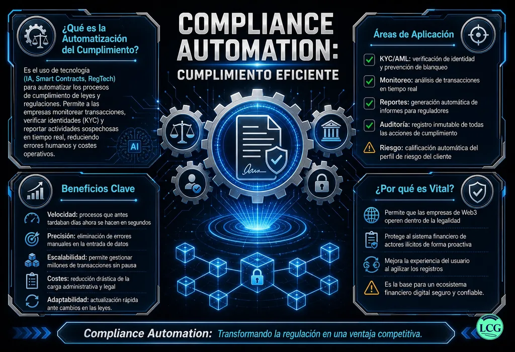 Infografía explicativa sobre Compliance Automation en blockchain y crypto