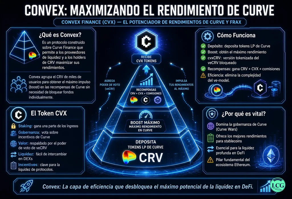 Infograf&iacute;a explicativa sobre Convex Finance (Cvx) en blockchain y crypto