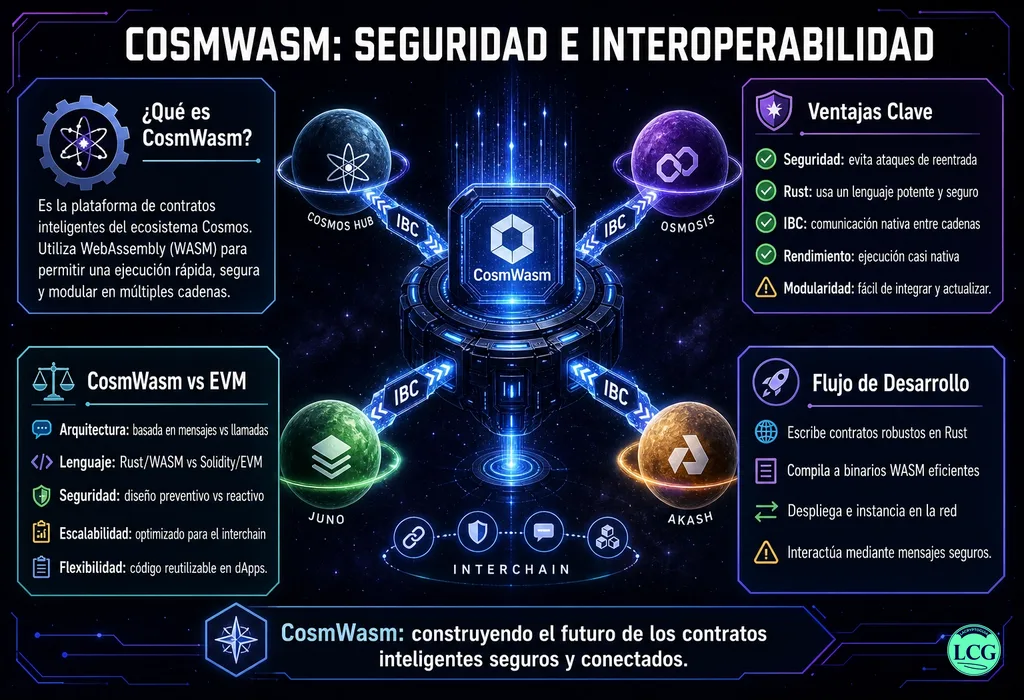 Infografía explicativa sobre Cosmwasm en blockchain y crypto