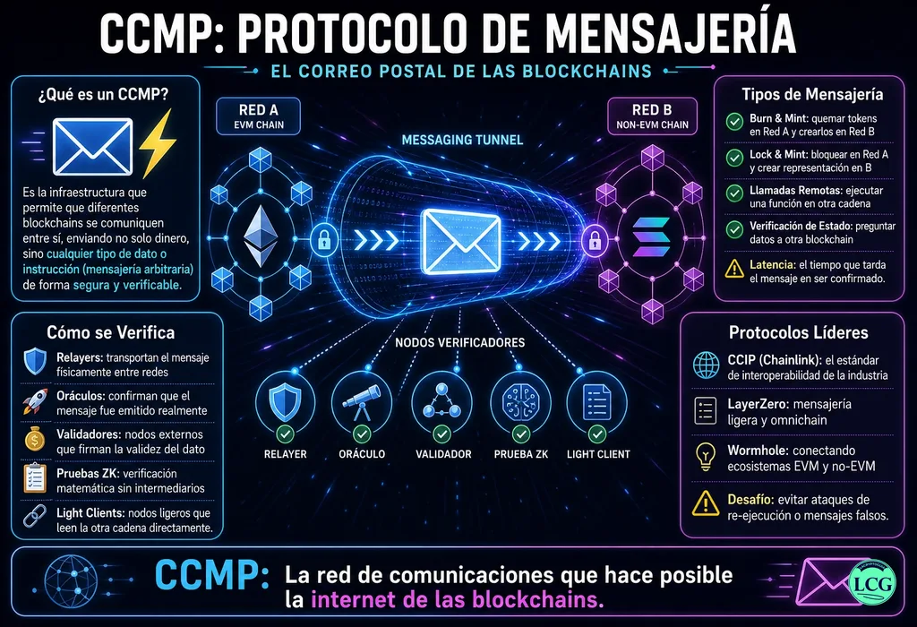 Infograf&iacute;a explicativa sobre Cross Chain Messaging Protocol en blockchain y crypto
