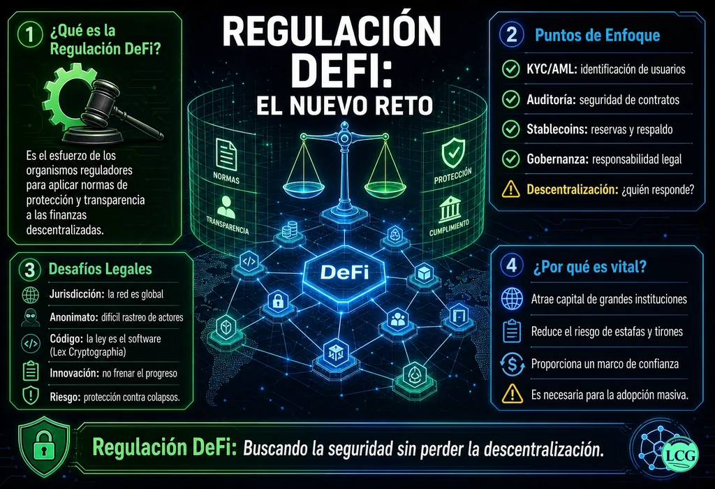 Infograf&iacute;a explicativa sobre Defi Regulation en blockchain y crypto