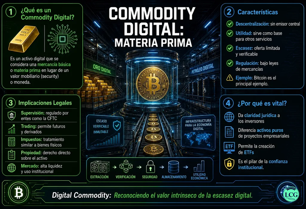 Infograf&iacute;a explicativa sobre Digital Commodity en blockchain y crypto